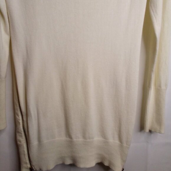 Guess Sweater Tunic Women L Long Sleeve Cowl Neck Zip Sides Off White - Picture 7 of 16